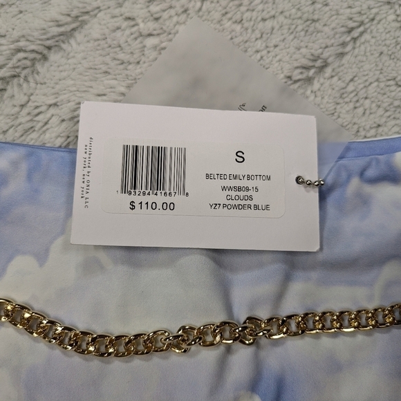 WeWoreWhat Swim Bottom Women's S Blue Powder Clouds Belted Emily Hi-Waist NEW - Picture 3 of 6